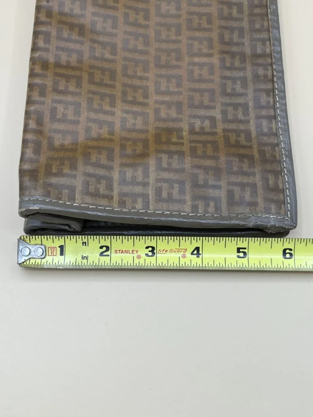 Fendi Vintage Zucca Pattern Clutch Bag With Zipper Closure & Brown/Gray Leather